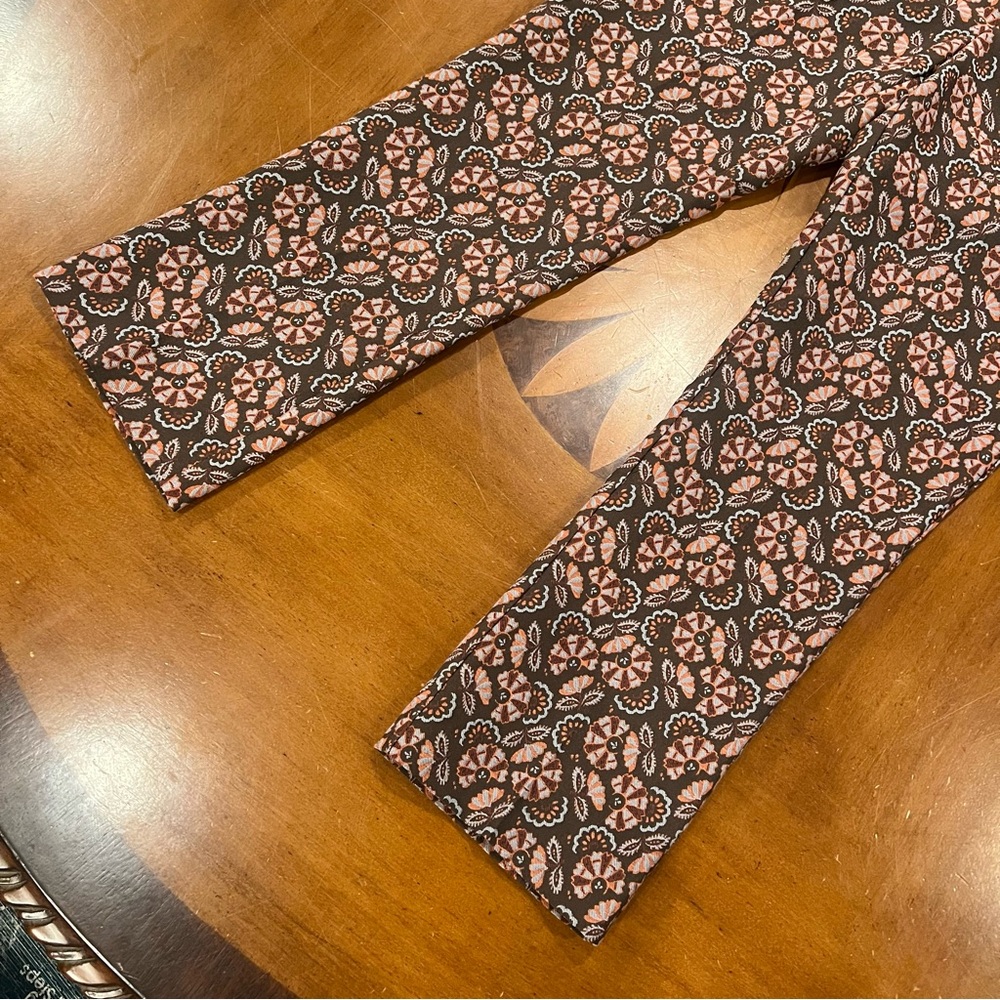 Anthropologie The Essential Slim Floral Jacquard Ankle Length Pant 10 Brown - Picture 5 of 16
